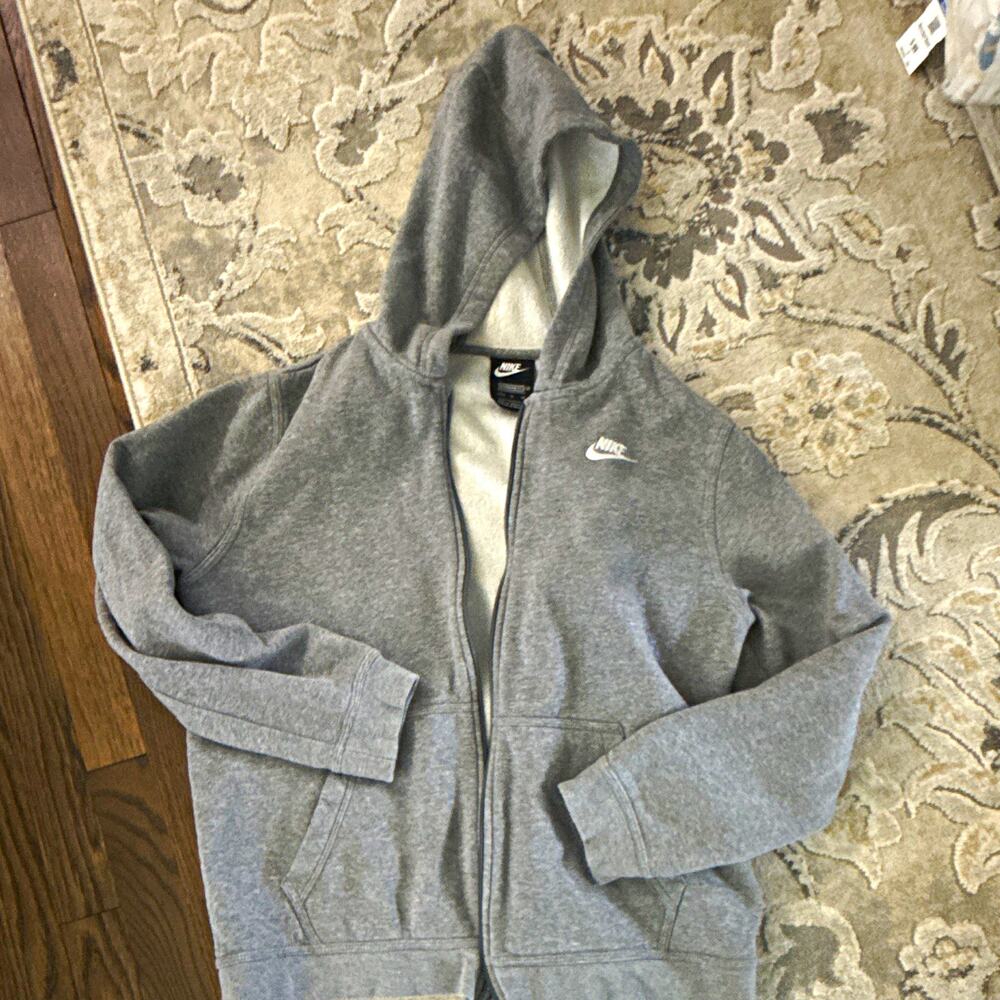 Nike Gray Full Zip Fleece Hoodie XL Standard Fit Solid Hooded Pockets Logo
